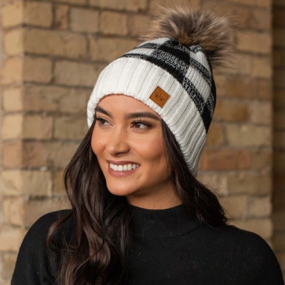 SOLD OUT Buffalo Check Plaid Fleece Lined Winter Beanie - Picture 2 of 4